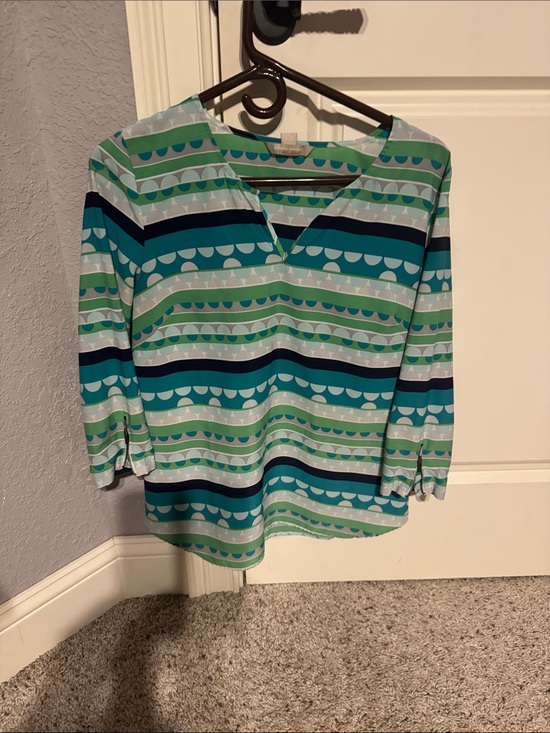 Banana Republic Tops - Banana Republic Striped V-Neck Tunic in Green & Blue
